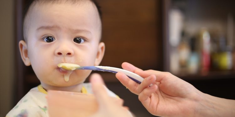 person feeding baby